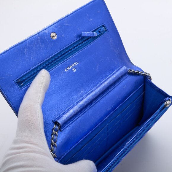 Chanel Bright Blue Boy Patent Leather Wallet On Chain - Picture 10 of 15